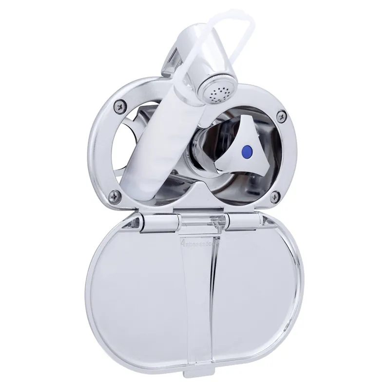 While Supplies Last Ambassador Marine 136-0216-CA Trinidad- Transom Shower (Cold Only), Chrome Cup & Lid, Hammer-Head Arctic White Sprayer, 6' Stainless Steel Hose, Chrome Trinidad Handle