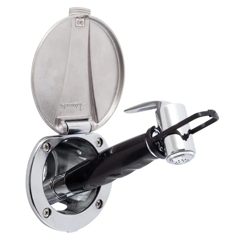 Factory Price Ambassador Marine 136-0043-CP-R Recessed Shower- Chrome Cup with Stainless Steel Lid, Hammer-Head Black Sprayer, 6' Stainless Steel Hose