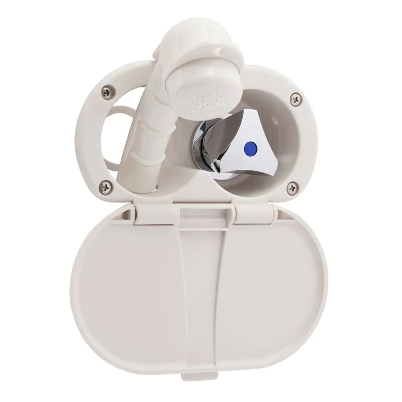 Ambassador Marine 136-0208-WH Trinidad- Transom Shower (Cold Only), Warm White Cup & Lid, Small Warm White Sprayer, 6' Stainless Steel Hose, Chrome Trinidad Handle Buy Direct