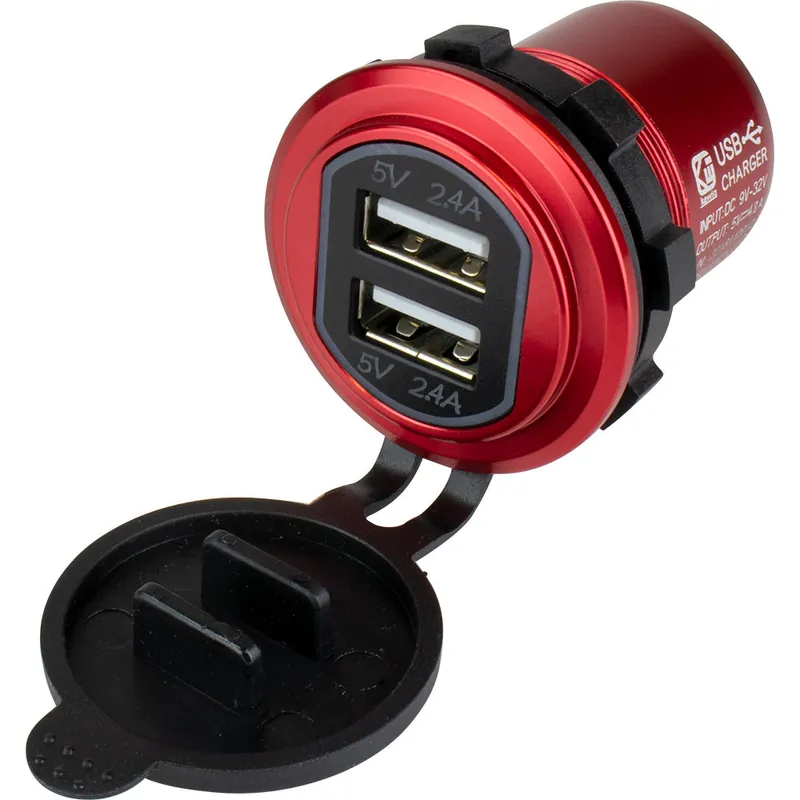 Certified Sea-Dog Round Red Dual USB Charger w/1 Quick Charge Port +