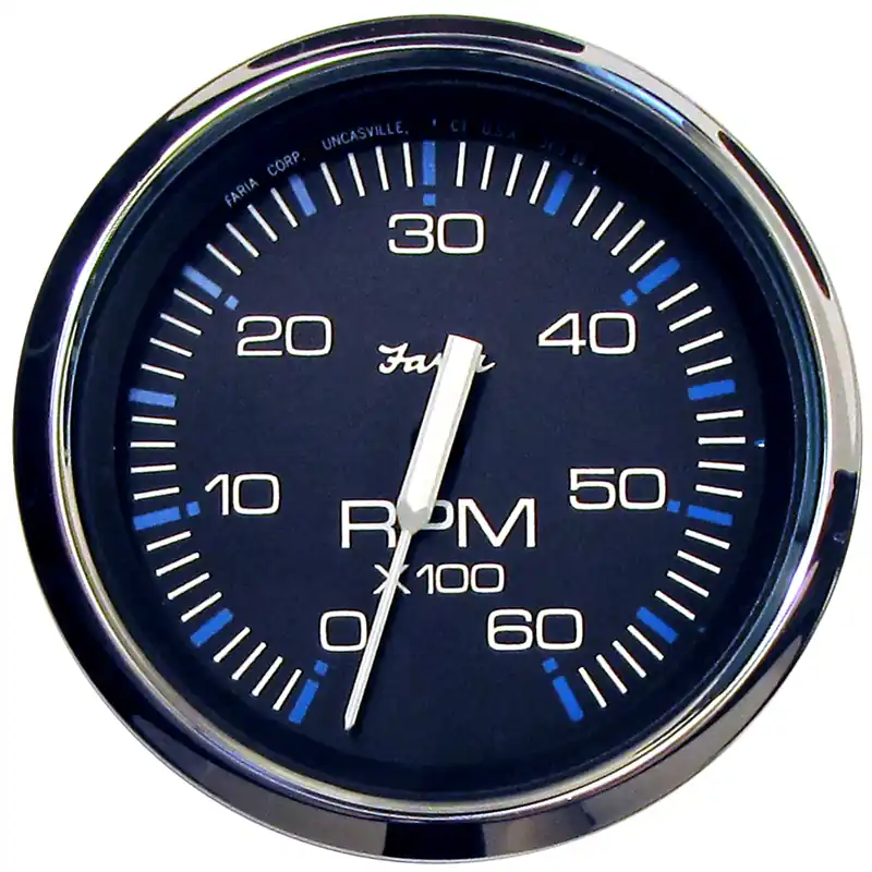 Crafted Faria Chesapeake Black 4″ Tachometer – 6000 RPM (Gas) (Inboard & I/O) - ConsumerMarineSupply