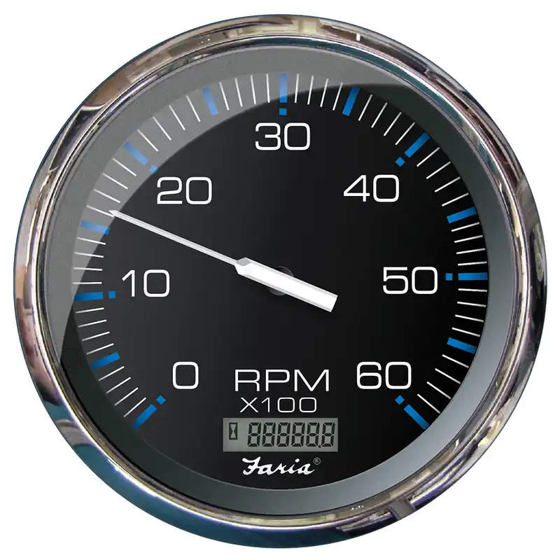 Faria Chesapeake Black 5″ Tachometer w/Digital Hourmeter – 6000 RPM (Gas) (Inboard) - ConsumerMarineSupply Super Sale
