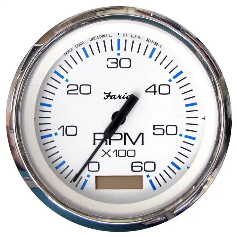 Exclusive Offer Faria Chesapeake White SS 4″ Tachometer w/Hourmeter – 6000 RPM (Gas)(Inboard) - ConsumerMarineSupply