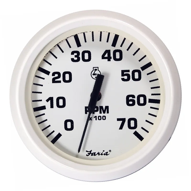 Low Price Faria Dress White 4″ Tachometer – 7000 RPM (Gas) (All Outboards) - ConsumerMarineSupply